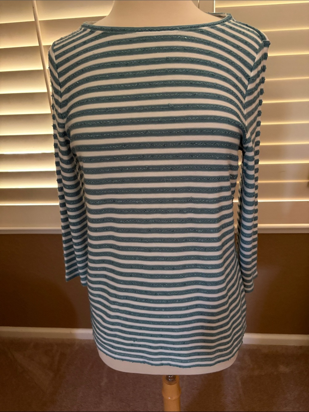 Talbots Striped Boatneck Top in Teal and White new size M